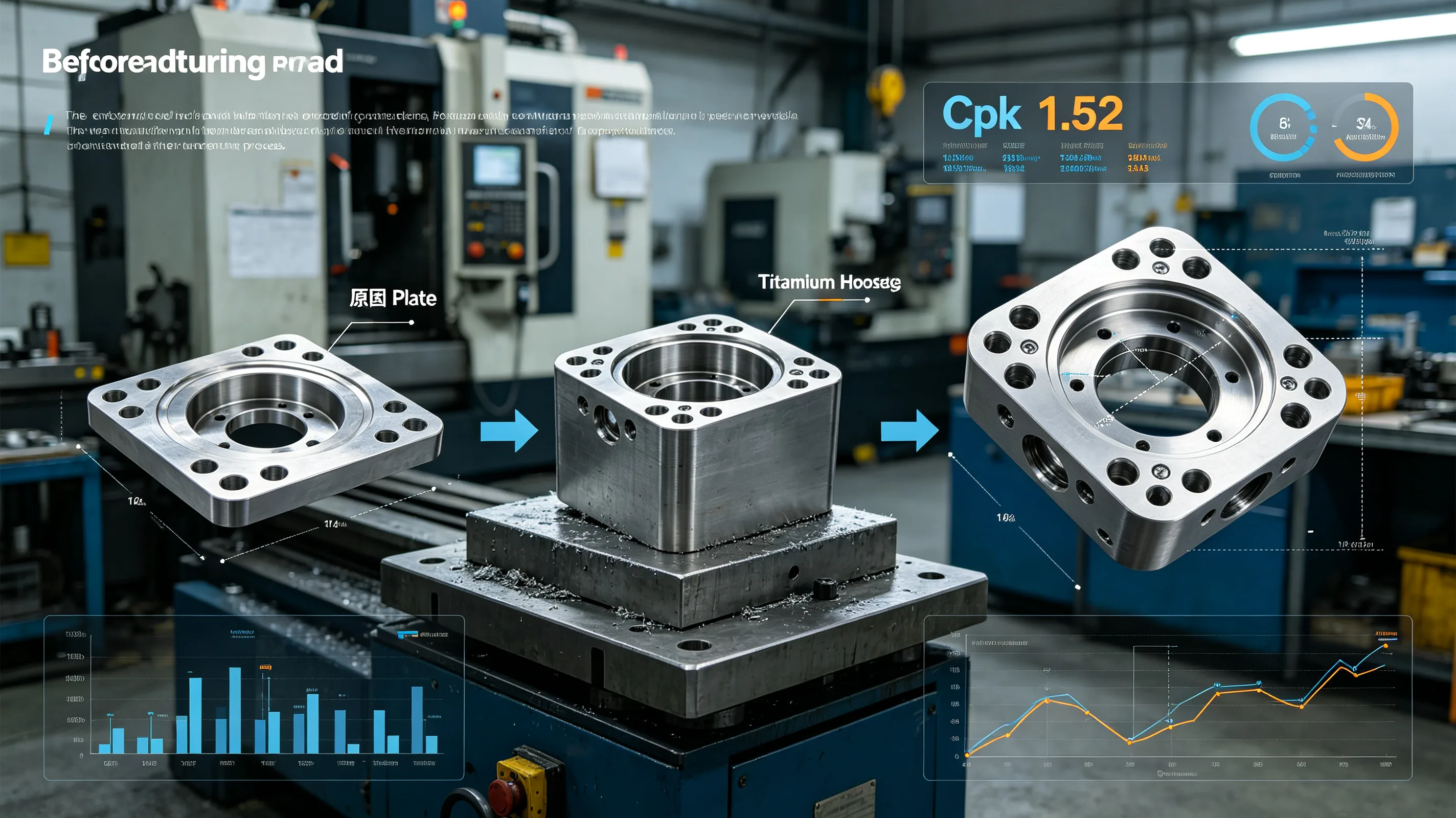 Complex titanium component during process development
