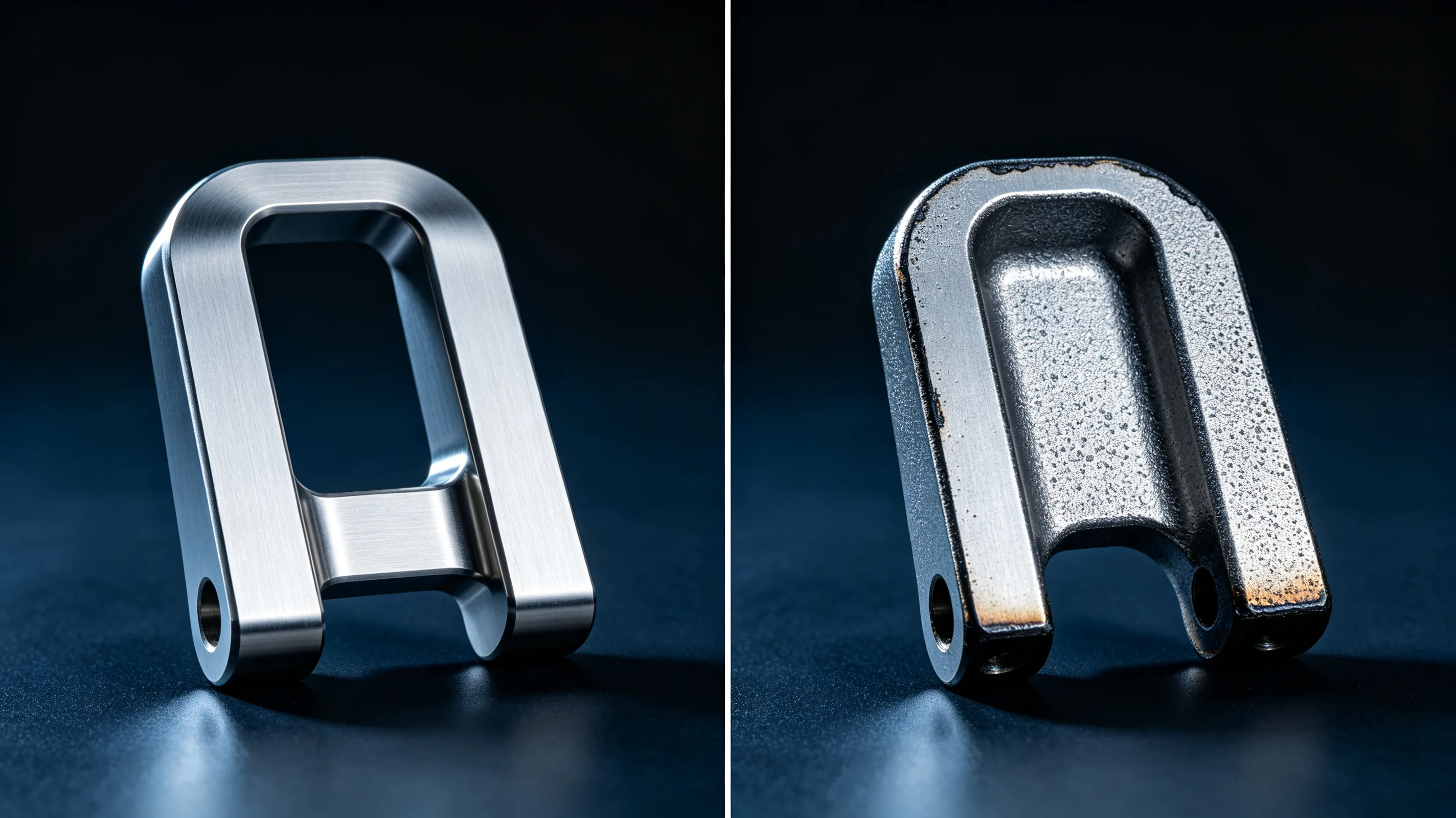 Thin-wall titanium aerospace bracket secured in a conformal fixture during CNC machining
