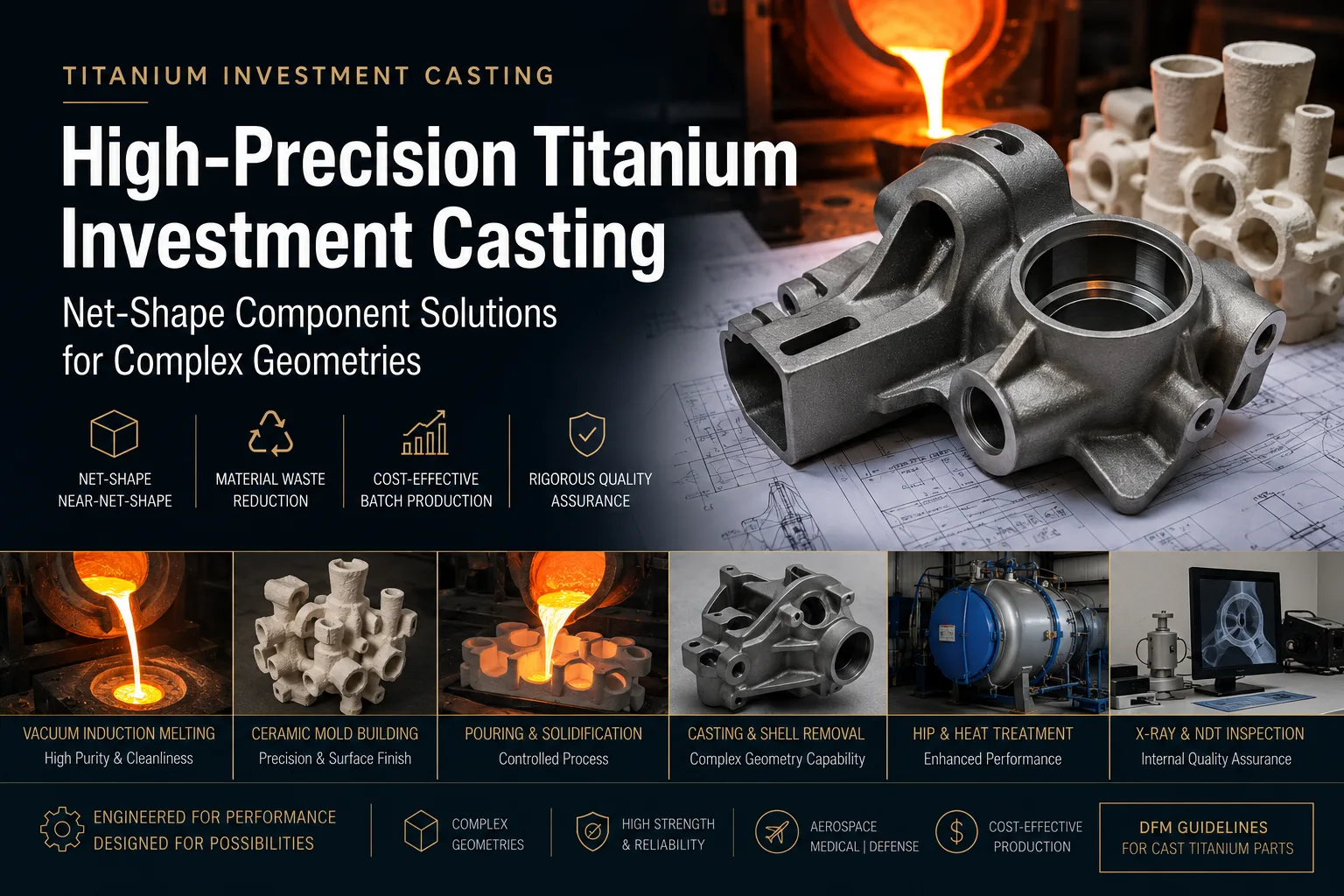 Titanium investment casting mold assembly and finished near-net-shape component